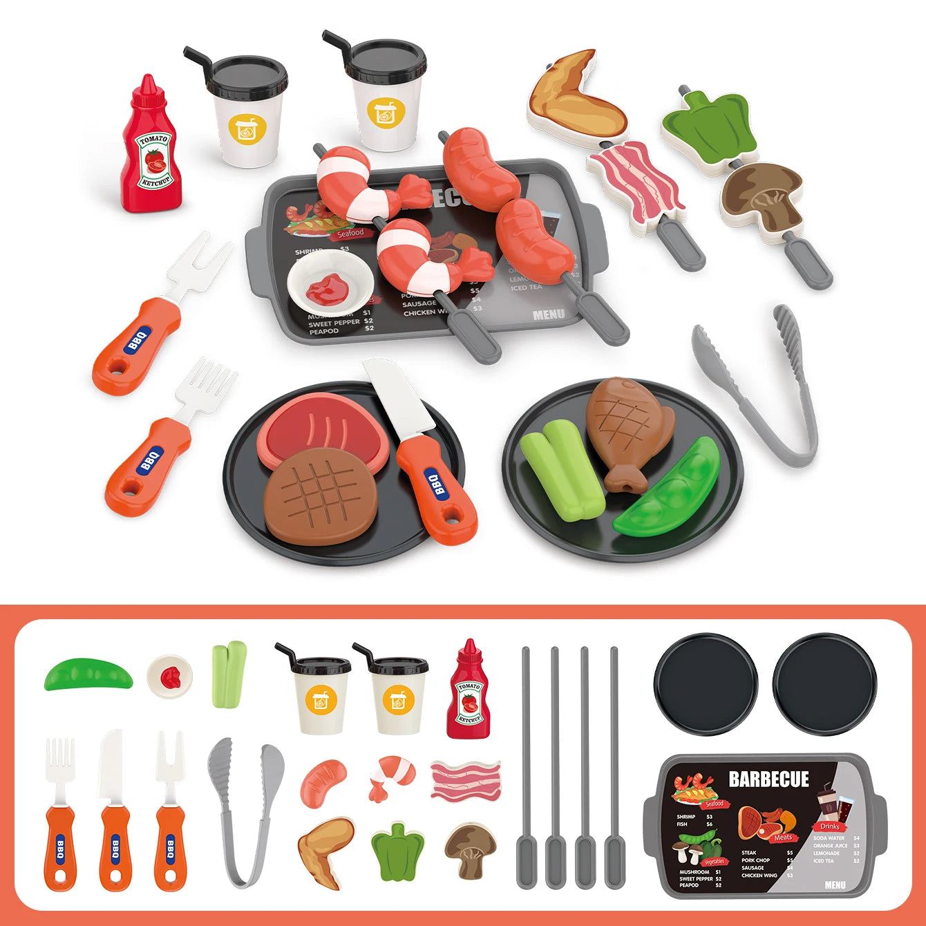 Giocattoli per bambini: gioco di finzione, barbecue, fast food, pizza, sushi, tè pomeridiano, dessert, cibo da cucina, set di giocattoli