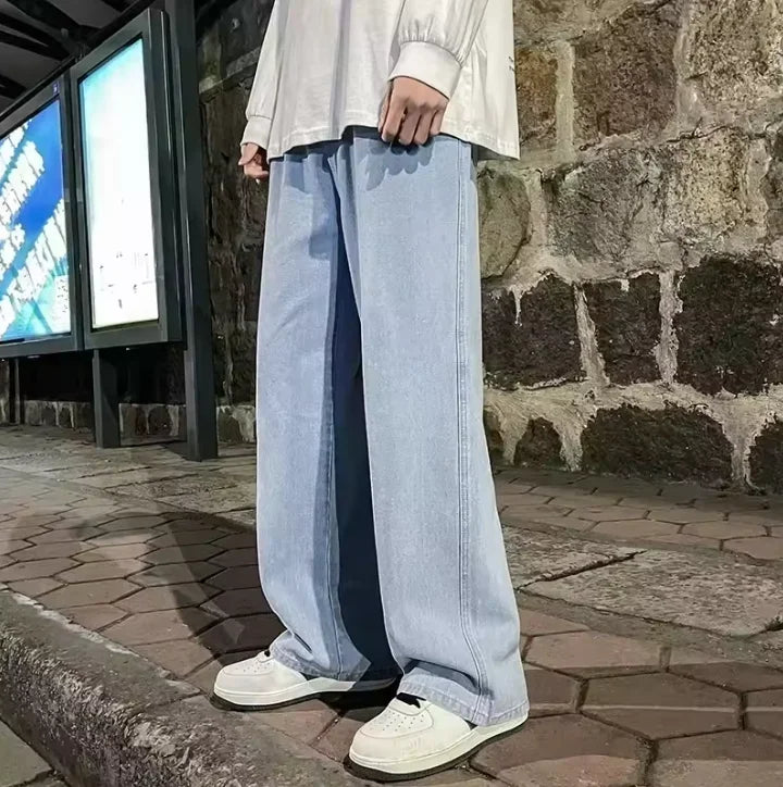Jeans Larghi Uomo Stile Coreano Moda Sciolto Dritto Gamba Larga