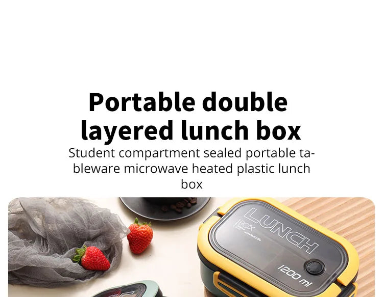 Scatola per il pranzo  a doppio strato Scomparto portatile Scatola per alimenti per frutta Scatola per pranzo al microonde con forchetta e cucchiaio Scatola fresca da picnic