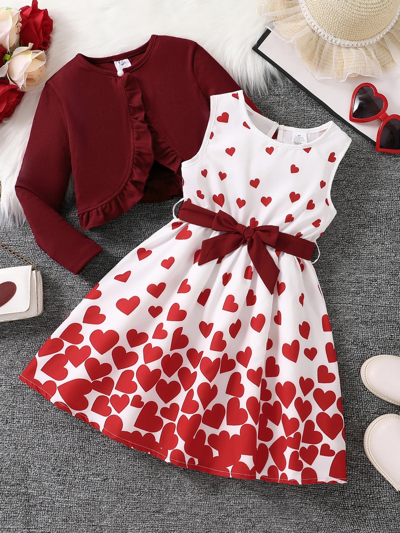 Abbigliamento per bambini moda casual floreale set 2 pezzi - gilet girocollo + gonna floreale