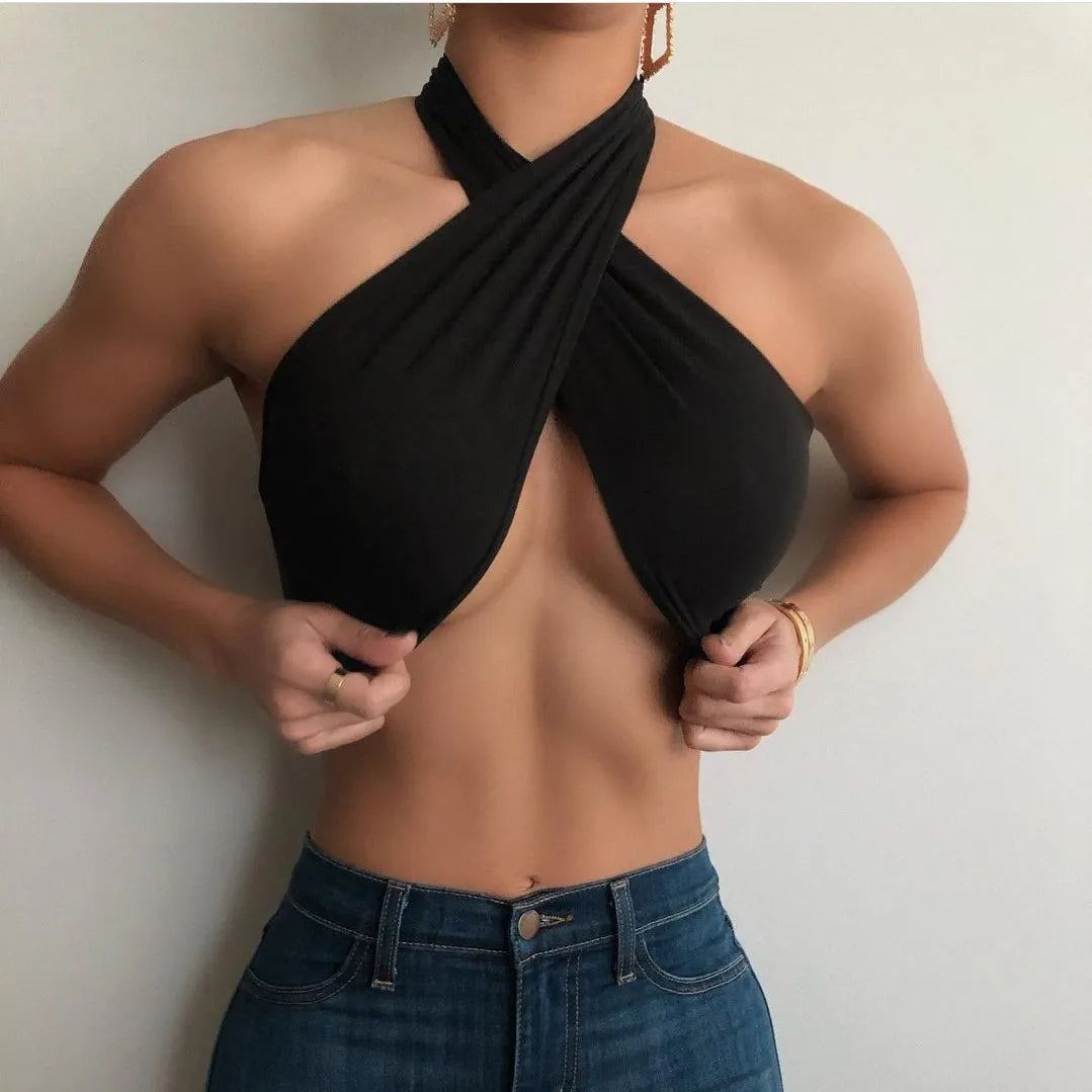 Top Donna Senza Spalline Cross Neck Casual