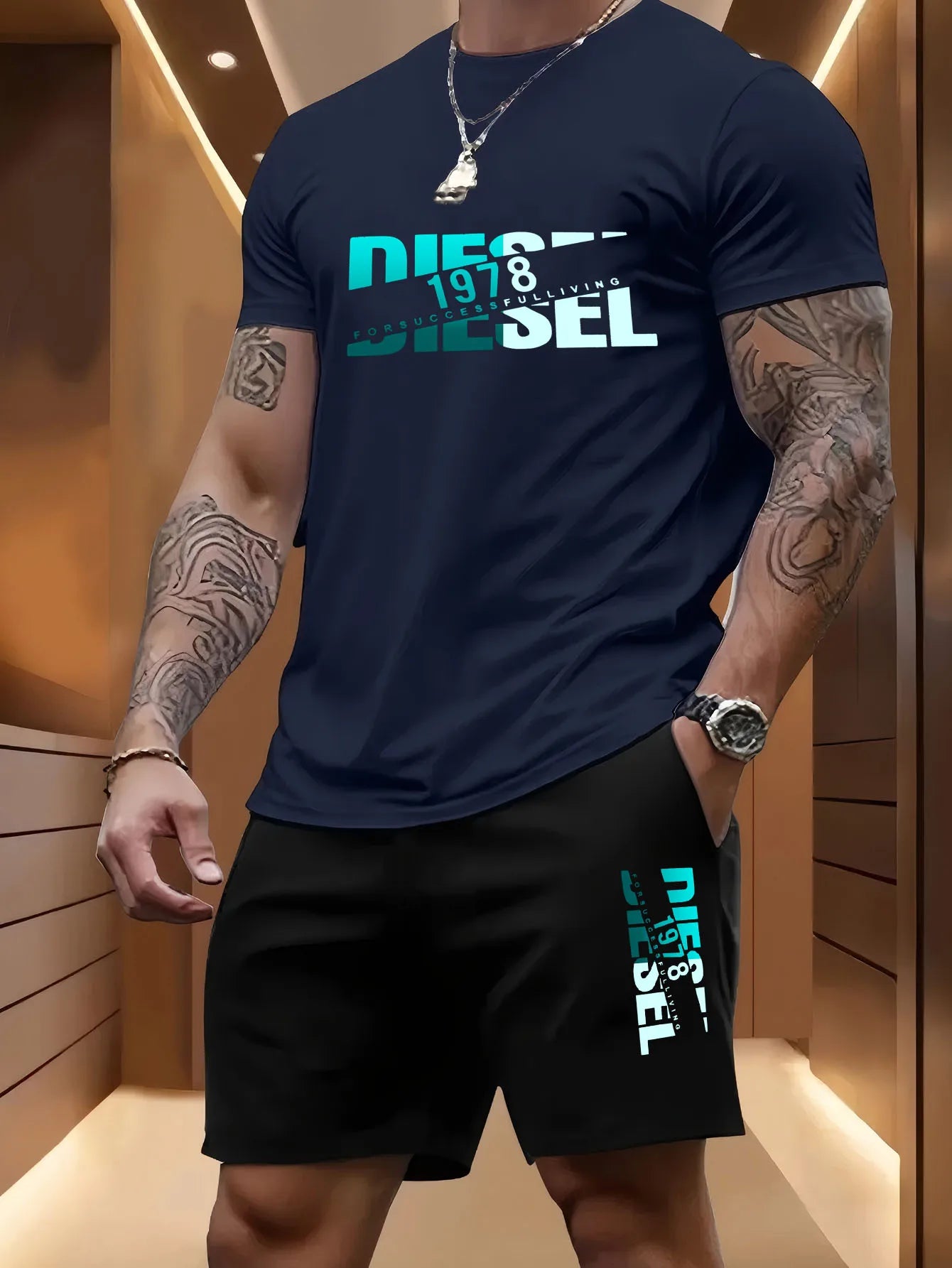 T-shirt + pantaloncini casual in 100% cotone stampata