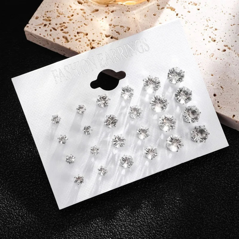 12 paia bianco lucido orecchini a bottone set per donna