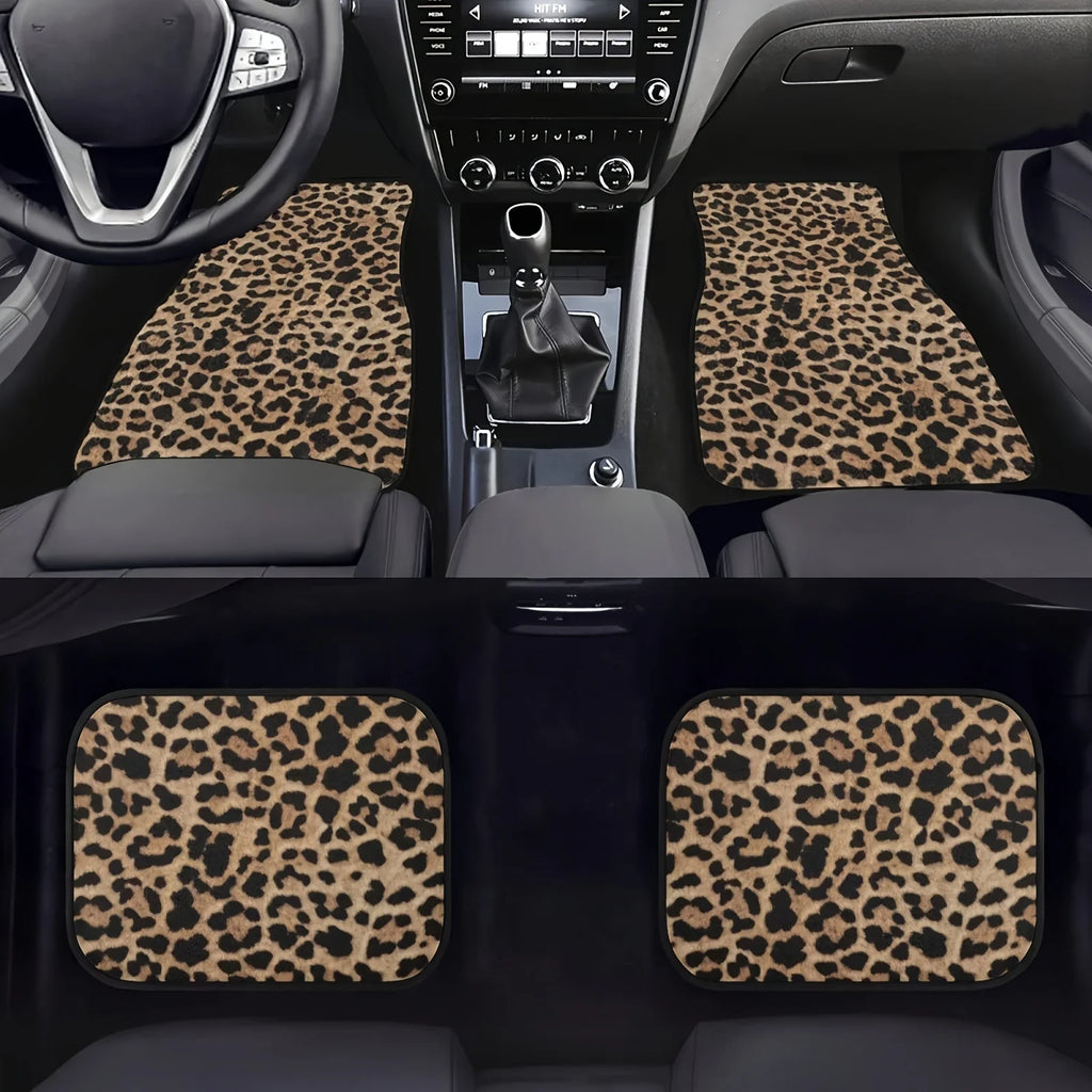 Set di tappetini per auto con stampa leopardata, dimensioni universali per tutte le stagioni per sedili anteriori e posteriori
