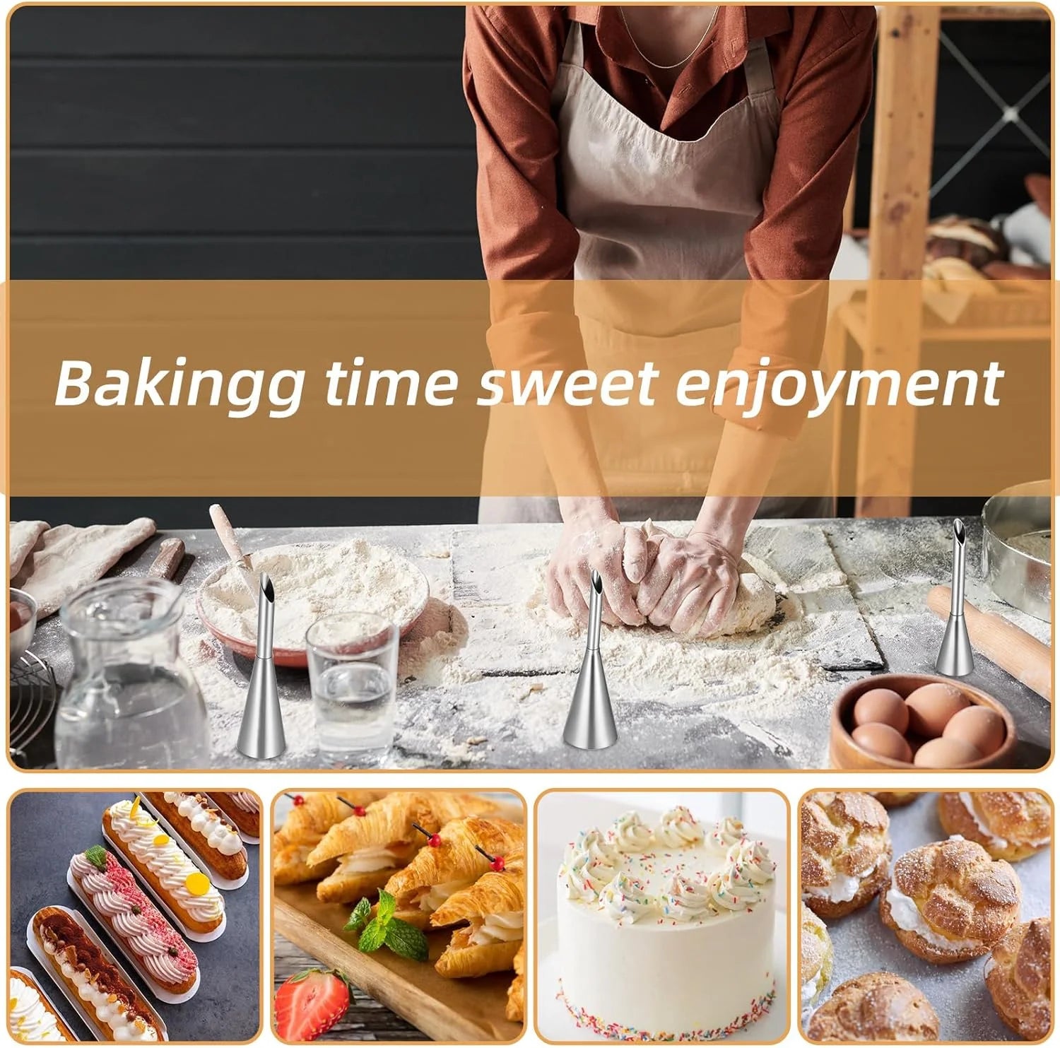 Set di 4 pezzi, punte di decorazione in acciaio inossidabile per torta Cupcake Glassa di crema per biscotti, strumenti di cottura per panettiere