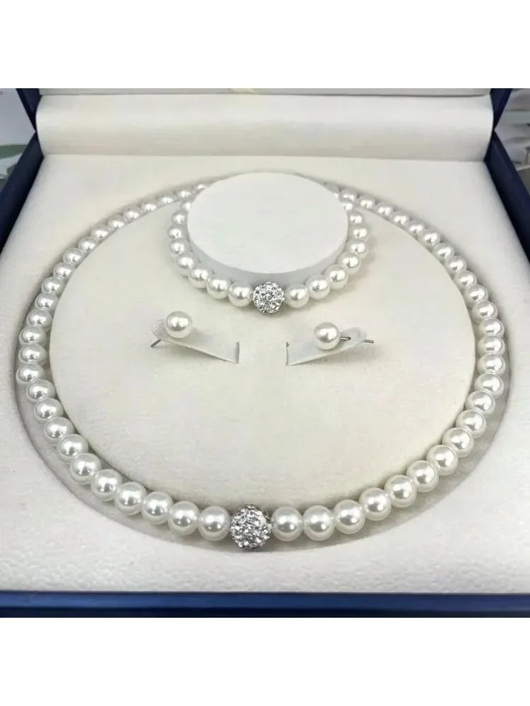 3 PZ Collana, Bracciale, Orecchini Set di gioielli di perle