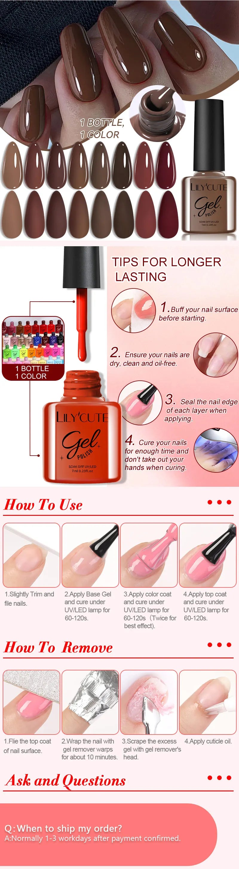LILYCUTE 6Pcs/set 7ml Series Gel Smalto 125 Colori disponibili