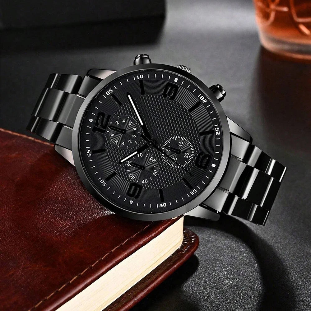 Set Business Men’s Gift Box Watch Set Fashion Trend Orologio al quarzo Bracciale Collana Anello