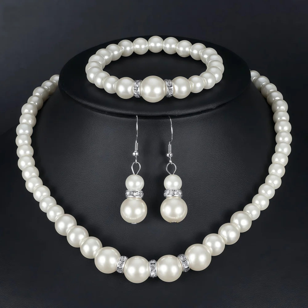 3 PZ Collana, Bracciale, Orecchini Set di gioielli di perle