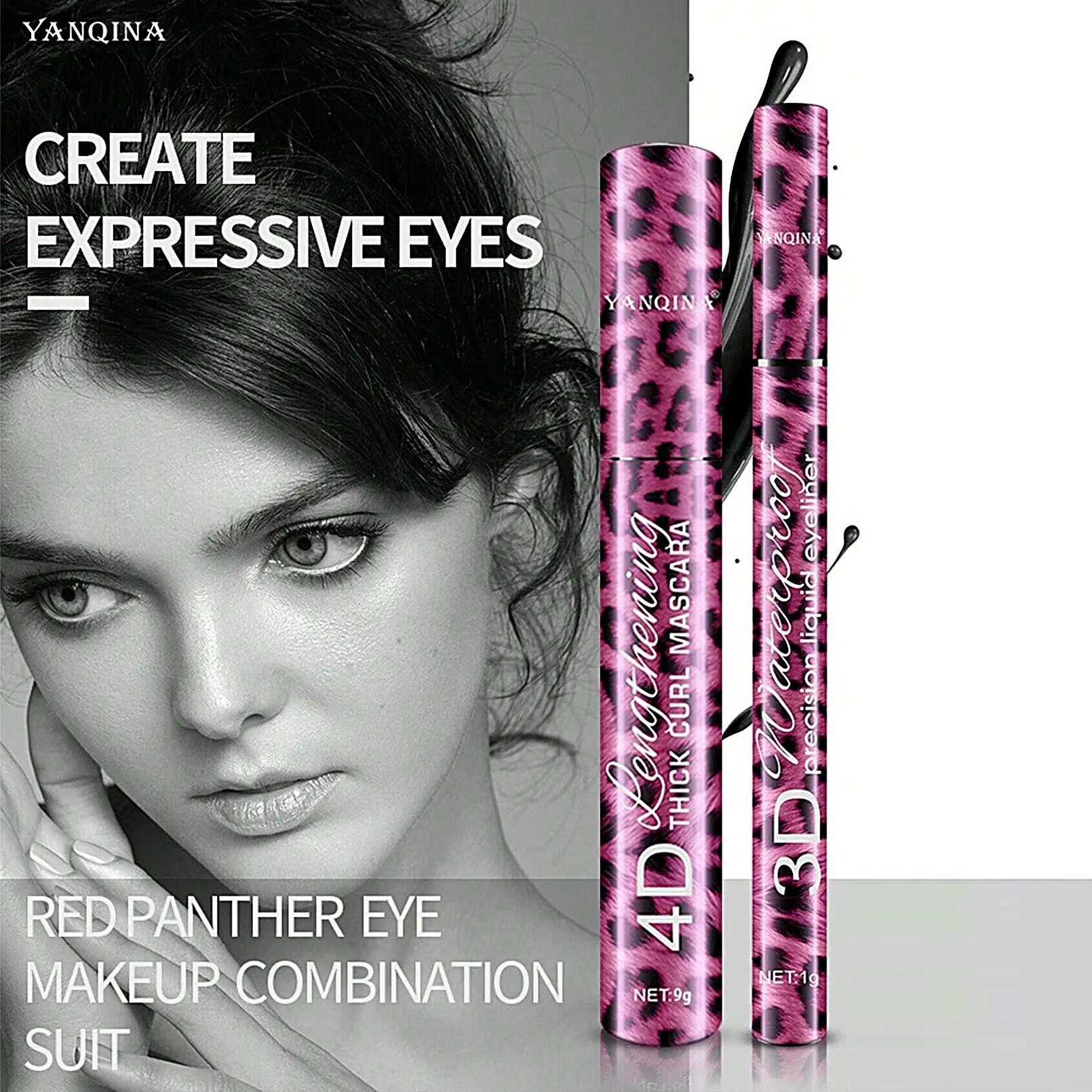 YANQINA Liquido Eyeliner Pencil 4D Impermeabile Mascara Set Cosmetici