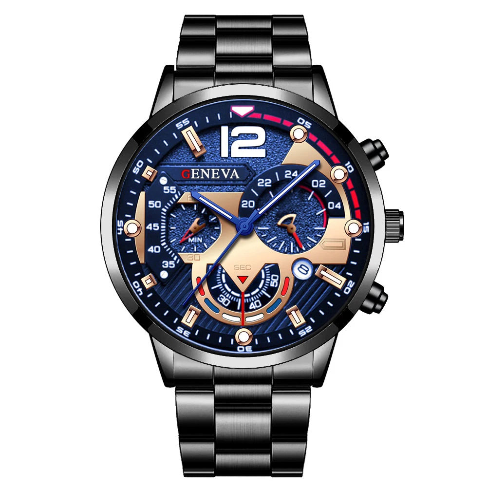 Orologio da polso analogico al quarzo con cinturino in acciaio inossidabile con calendario