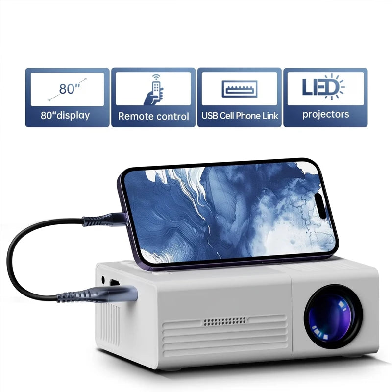 2026 Mini proiettore casa videoproiettore portatile, supporta la proiezione del telefono cellulare, adatto per TV Stick/USB/laptop
