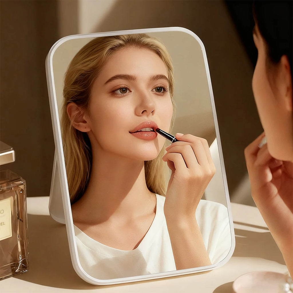 Specchio per il trucco portatile rosa/bianco, specchio per il trucco da viaggio pieghevole