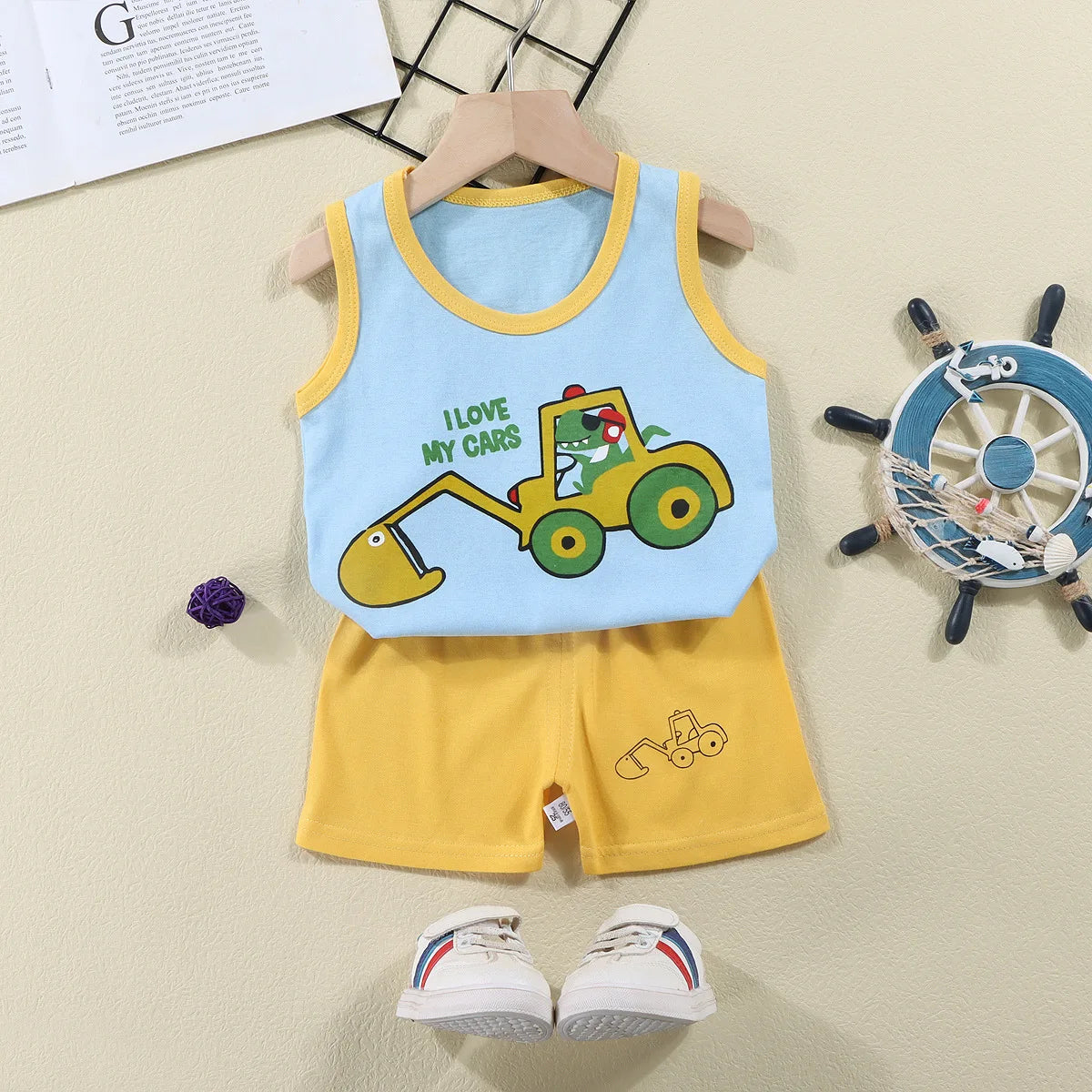 Set 2PCS per bambini Gilet per bambini  Set Estate T-shirt in cotone e  Pantaloncini