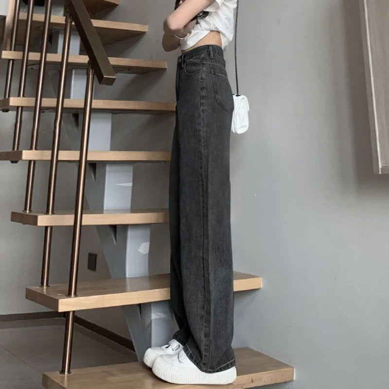 Jeans Donna Vintage Gamba Larga  Vita Alta