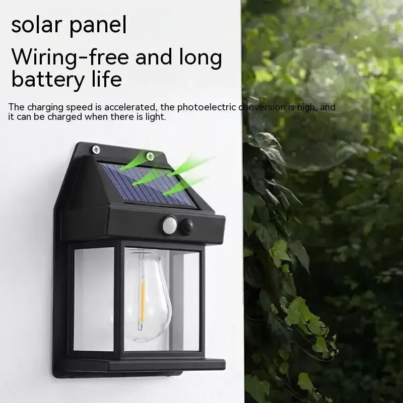 Lampada da parete al tungsteno solare Sensore di movimento all’aperto 3 modalità Lampada a induzione solare