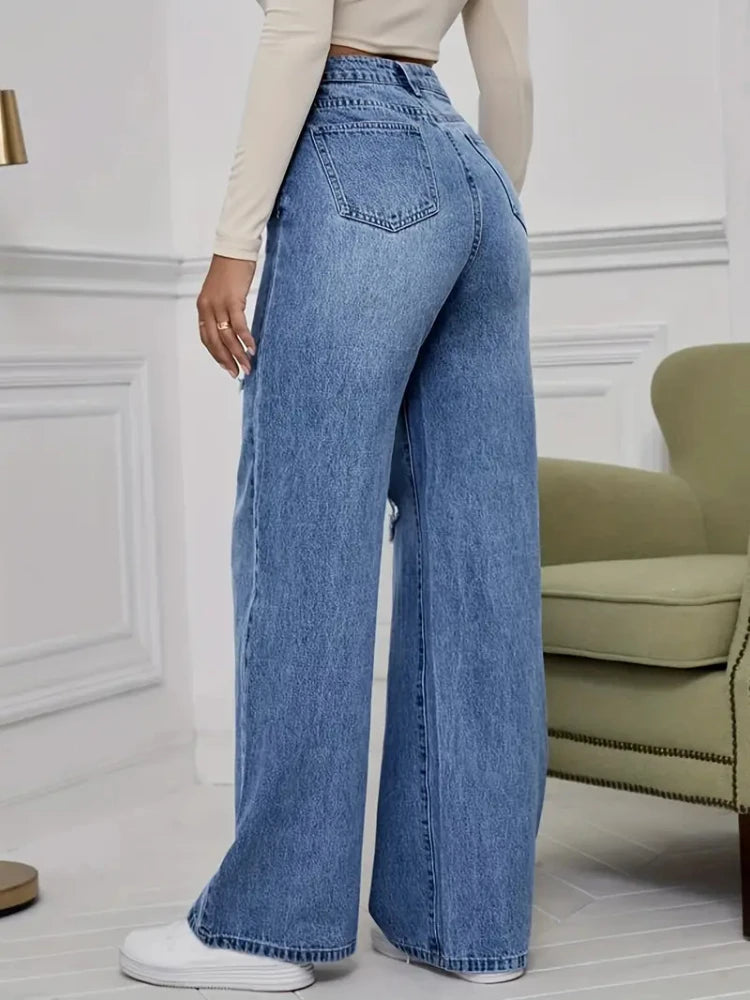 Jeans da donna Gamba larga Pantaloni vintage con strappi invecchiati 2026