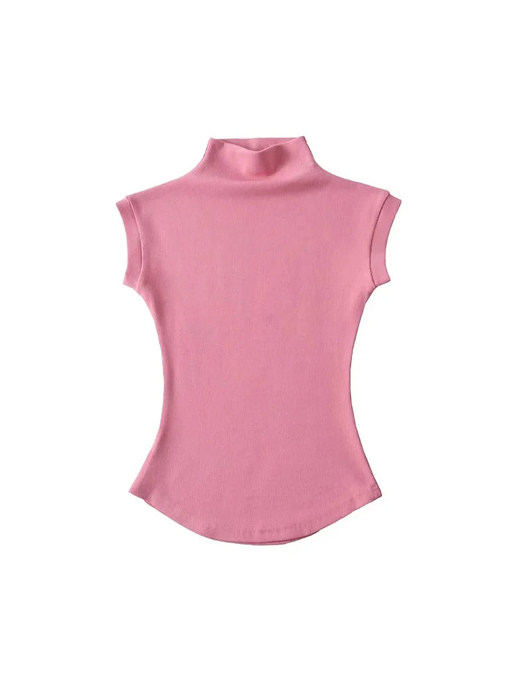 Sexy T-shirt Dolcevita Senza Maniche
