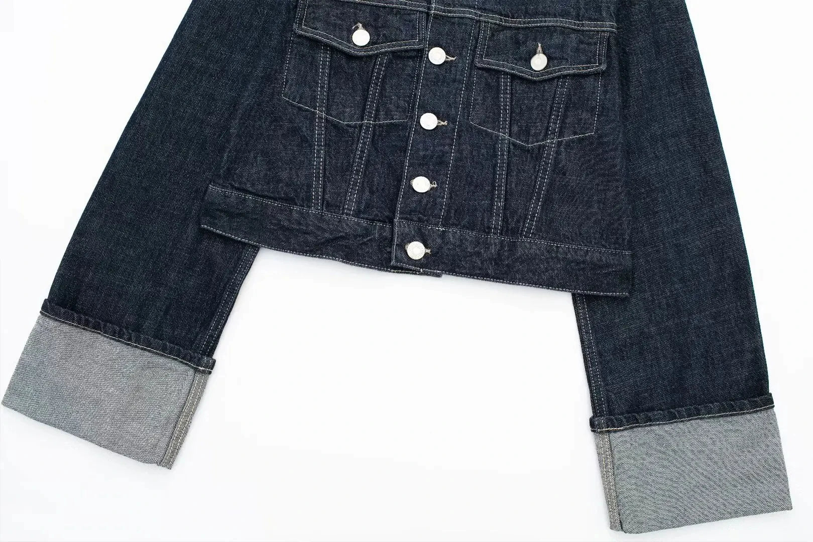 Set Casual Risvolto Manica Lunga Crop Giacca Bottoni Femminile Vintage Gamba Larga Jeans