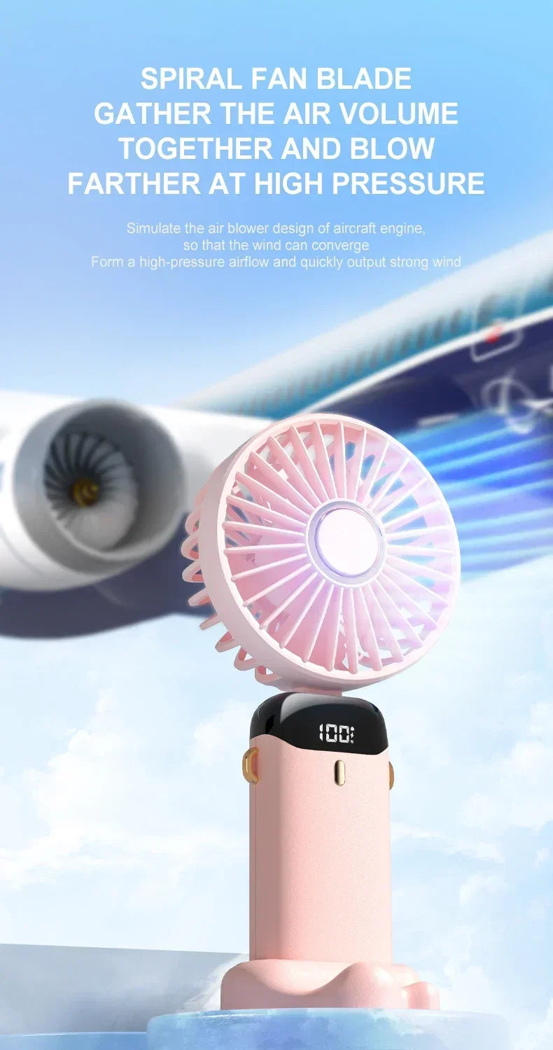 Mini ventilatore portatile ricaricabile USB a 5 velocità e schermo di visualizzazione 1800mAh