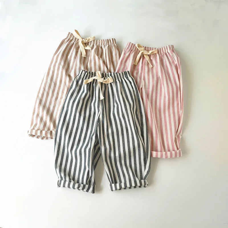Pantaloni a righe in cotone di lino  per bambini