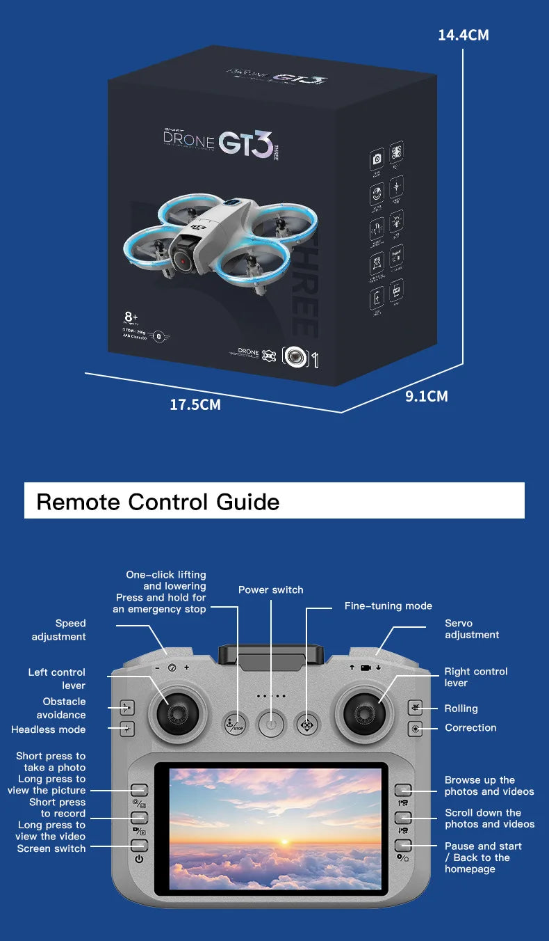 New GT3 MAX Drone 8K HD 4.3” Telecomando Modalita 360° Flip Quadcopter 2 modelli
