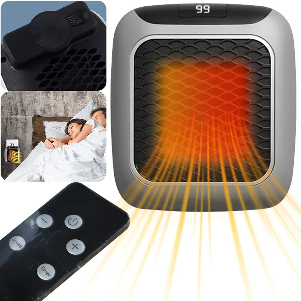 Riscaldatore elettrico portatile Presa a parete Piccolo riscaldatore con termostato regolabile, timer programmabile di 12 ore, spegnimento automatico