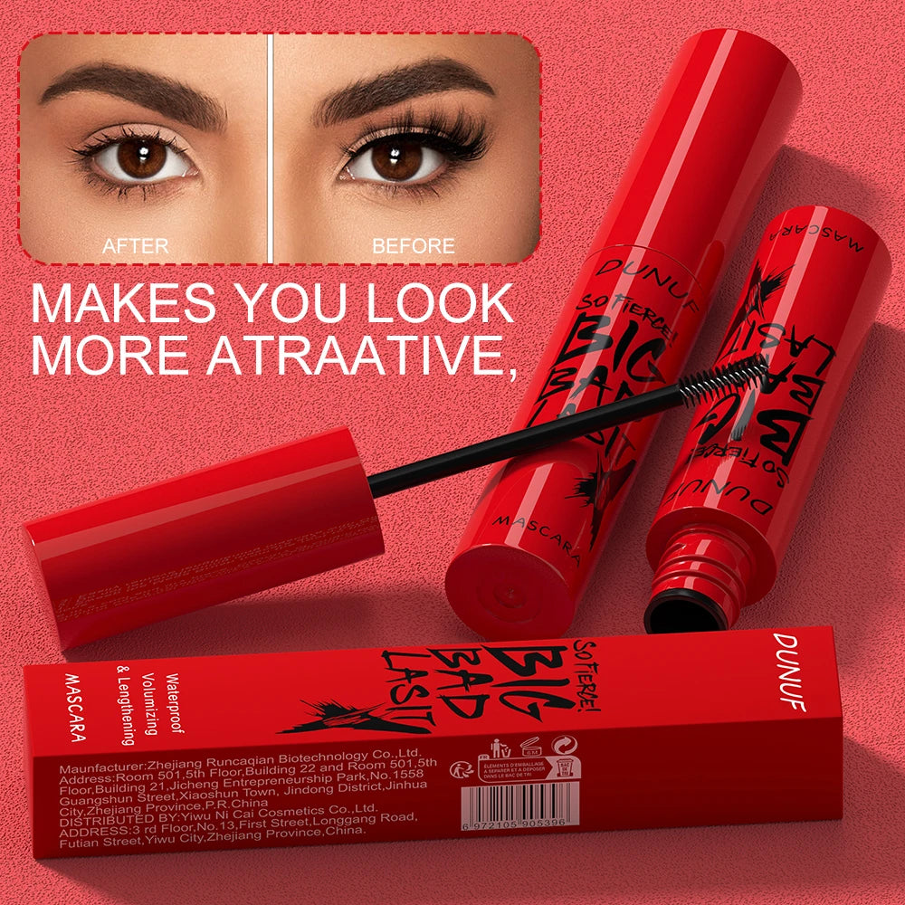 DUNUF 1 pz Mascara a lunga tenuta Sottile e spesso Curl impermeabile non macchia Resistente al sudore e non sbavatura