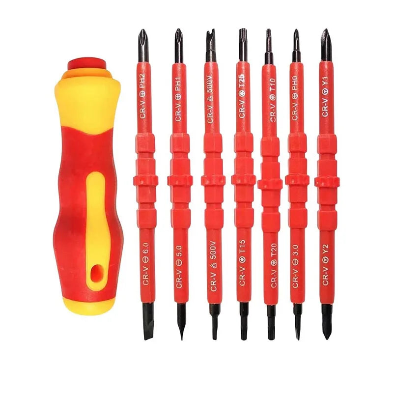 Kit di strumenti per la riparazione 15 pezzi 1000V Set di cacciaviti isolati intercambiabili con punte Pozidriv Torx Phillips con slot magnetico