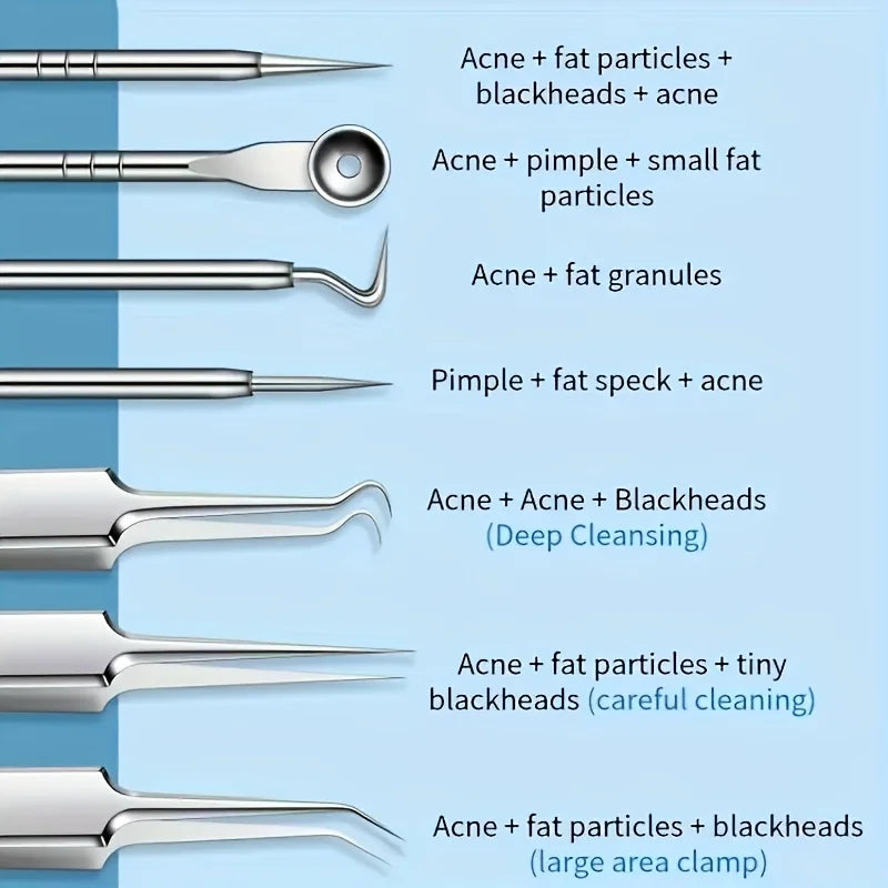 Kit di rimozione di punti neri da 8 pezzi - Strumenti per l’estrazione di imperfezioni e acne in acciaio inossidabile - Set professionale di popper per brufoli per tutta la pelle
