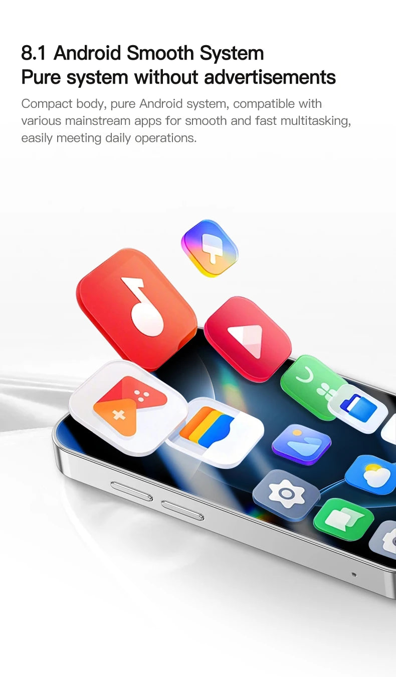 Mini smartphone con schermo da 3,0 pollici, 2 GB di RAM e 16 GB di spazio di archiviazione. Supporta più applicazioni, riconoscimento facciale Top
