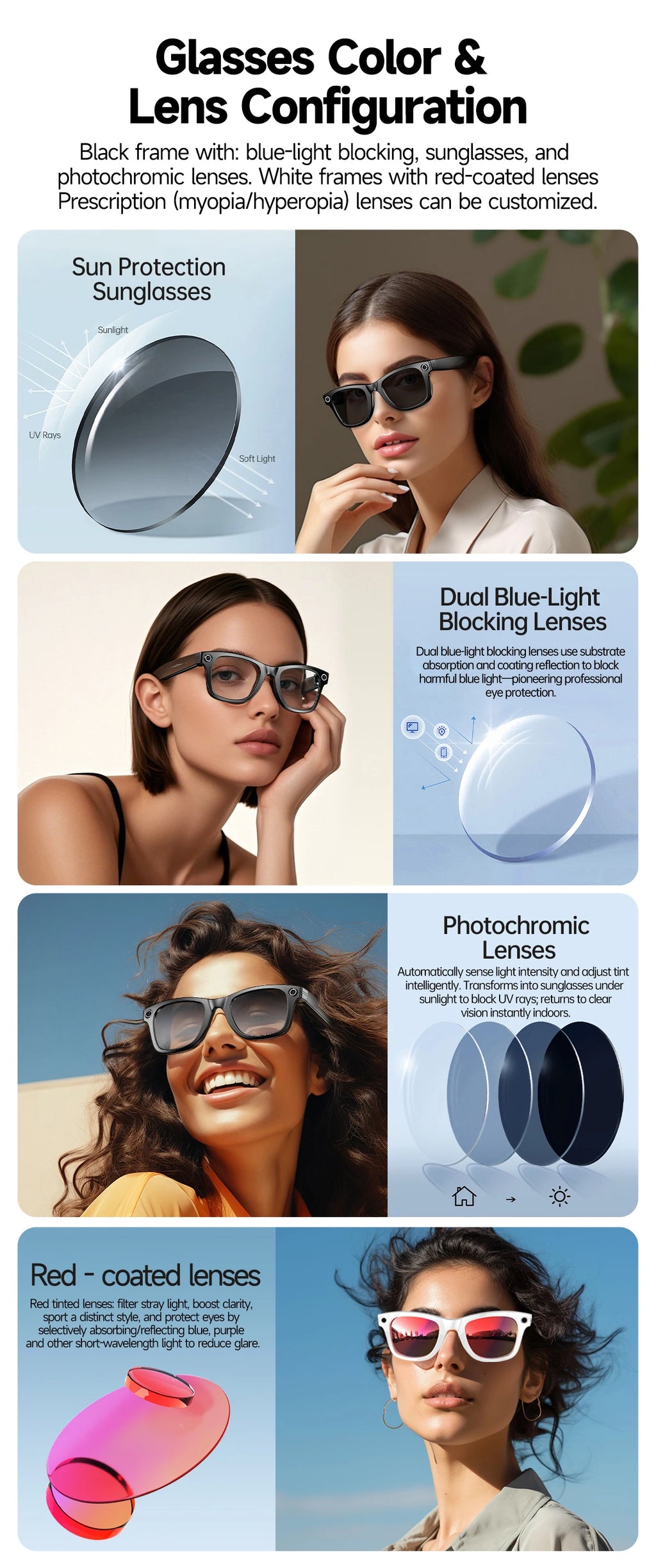 Nuova fotocamera da 800 W Occhiali AI Occhiali di traduzione intelligente che cambiano colore Foto Registrazione video Chiamata impermeabile Occhiali da sole intelligenti