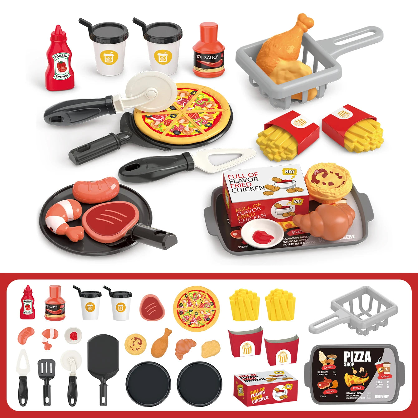 Giocattoli per bambini: gioco di finzione, barbecue, fast food, pizza, sushi, tè pomeridiano, dessert, cibo da cucina, set di giocattoli