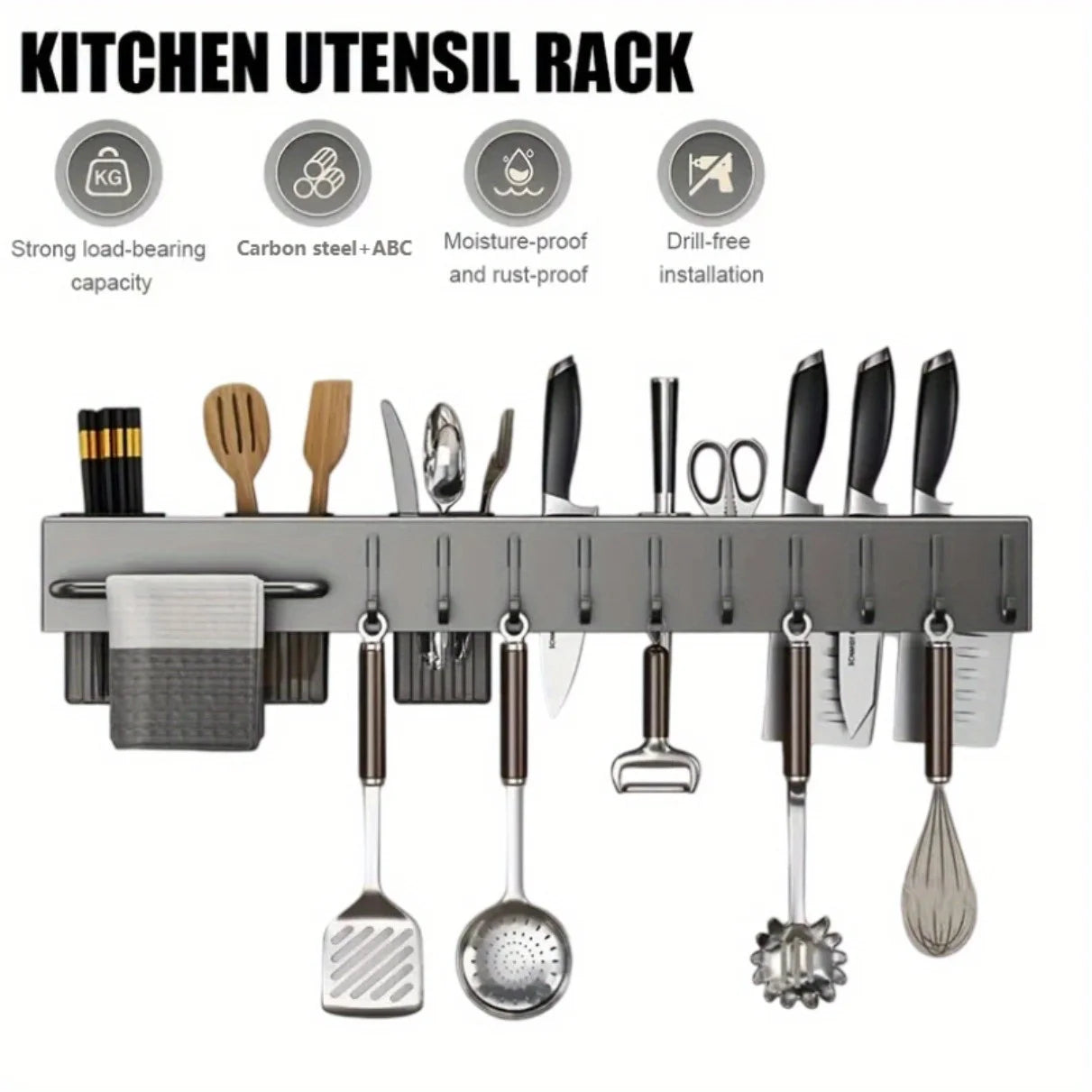 Organizzatore da cucina a parete in acciaiol resistente, senza trapano per coltelli, Utensili, Taglieri