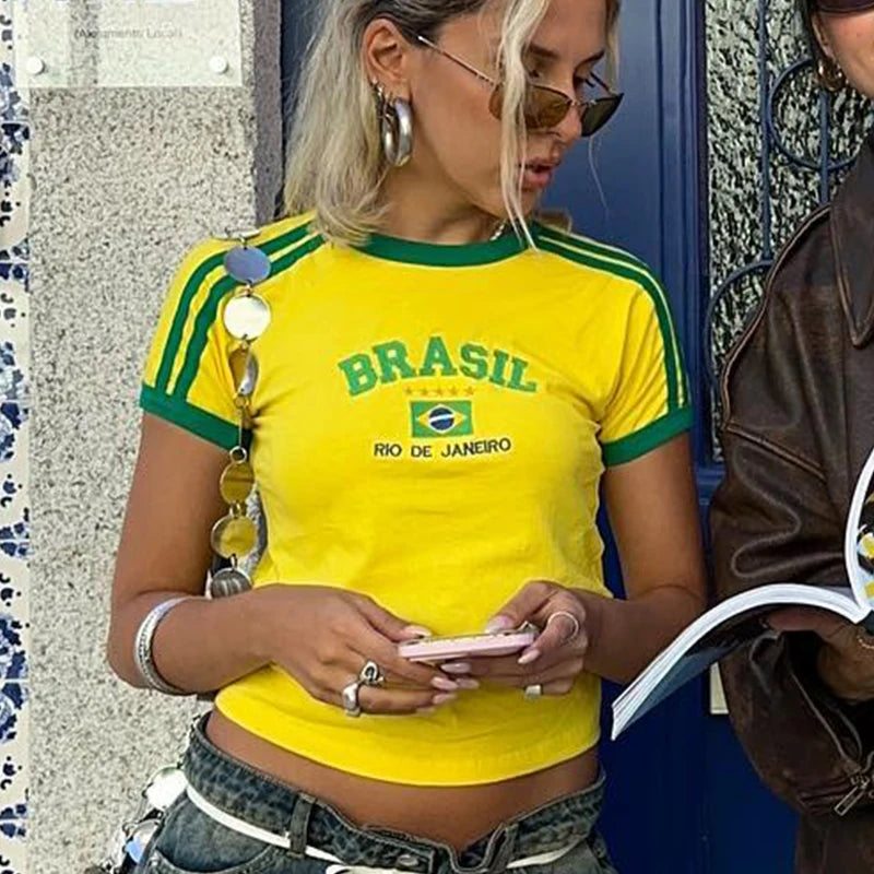 T-shirt estiva per le donne Brasile Crop Top Casual