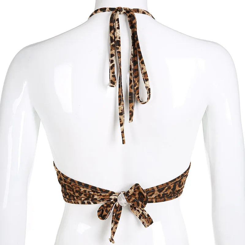 Top corto con stampa leopardata Fasciatura senza schienale