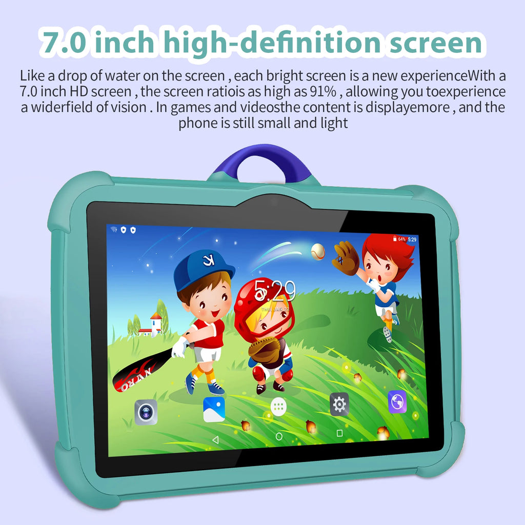 Tablet PC per bambini da 7 pollici con Android 13 Quad Core 4GB RAM 64GB ROM Apprendimento educativo Preferito dai bambini Design semplice economico