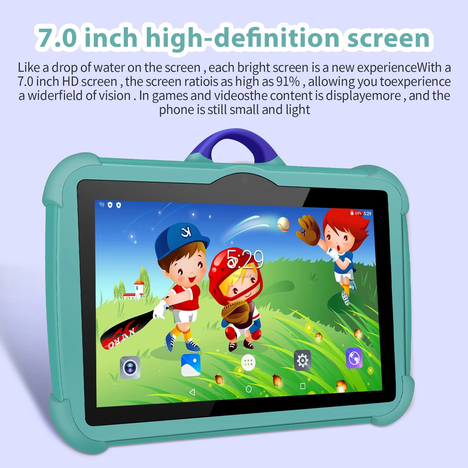 Tablet PC per bambini da 7 pollici con Android 13 Quad Core 4GB RAM 64GB ROM Apprendimento educativo Preferito dai bambini Design semplice economico