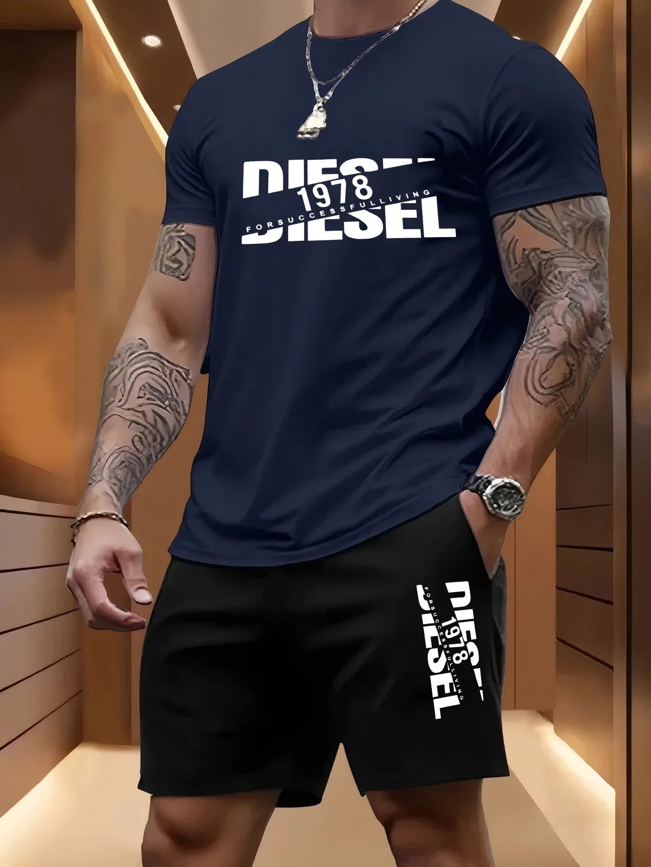 T-shirt + pantaloncini casual in 100% cotone stampata