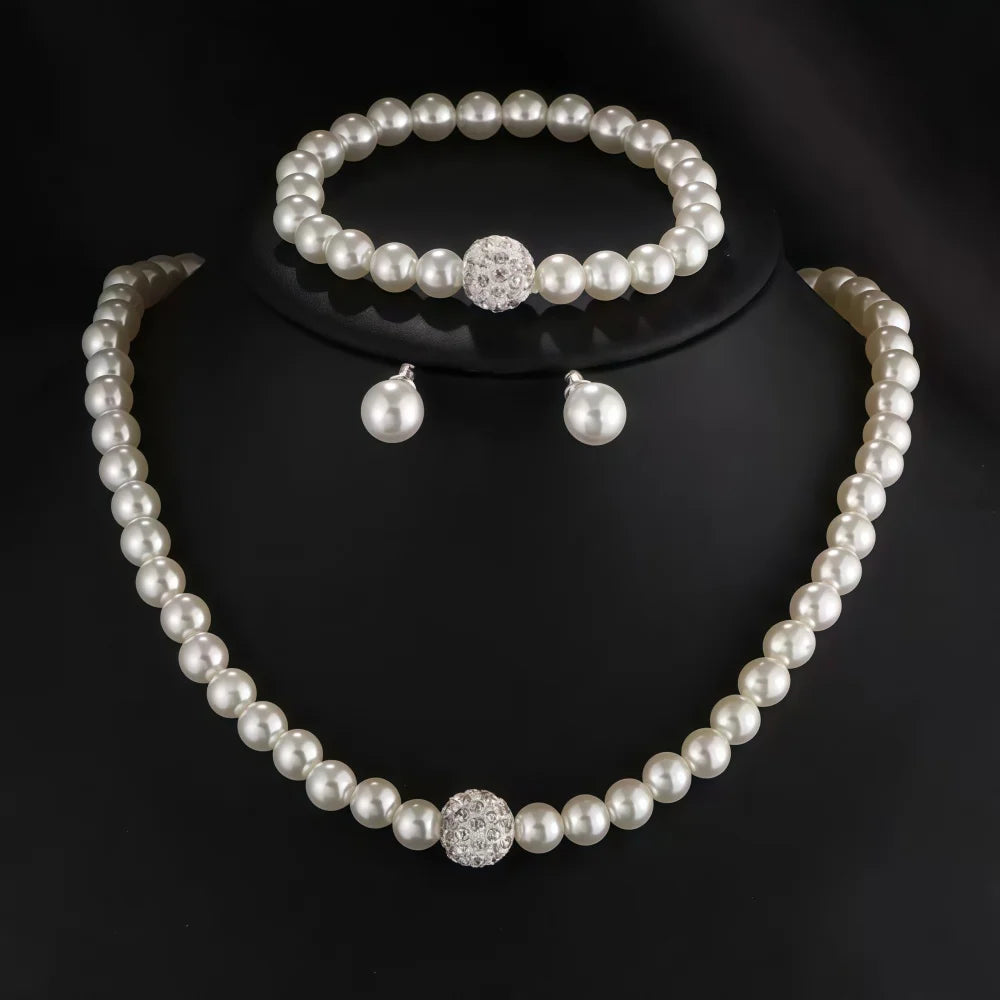 3 PZ Collana, Bracciale, Orecchini Set di gioielli di perle