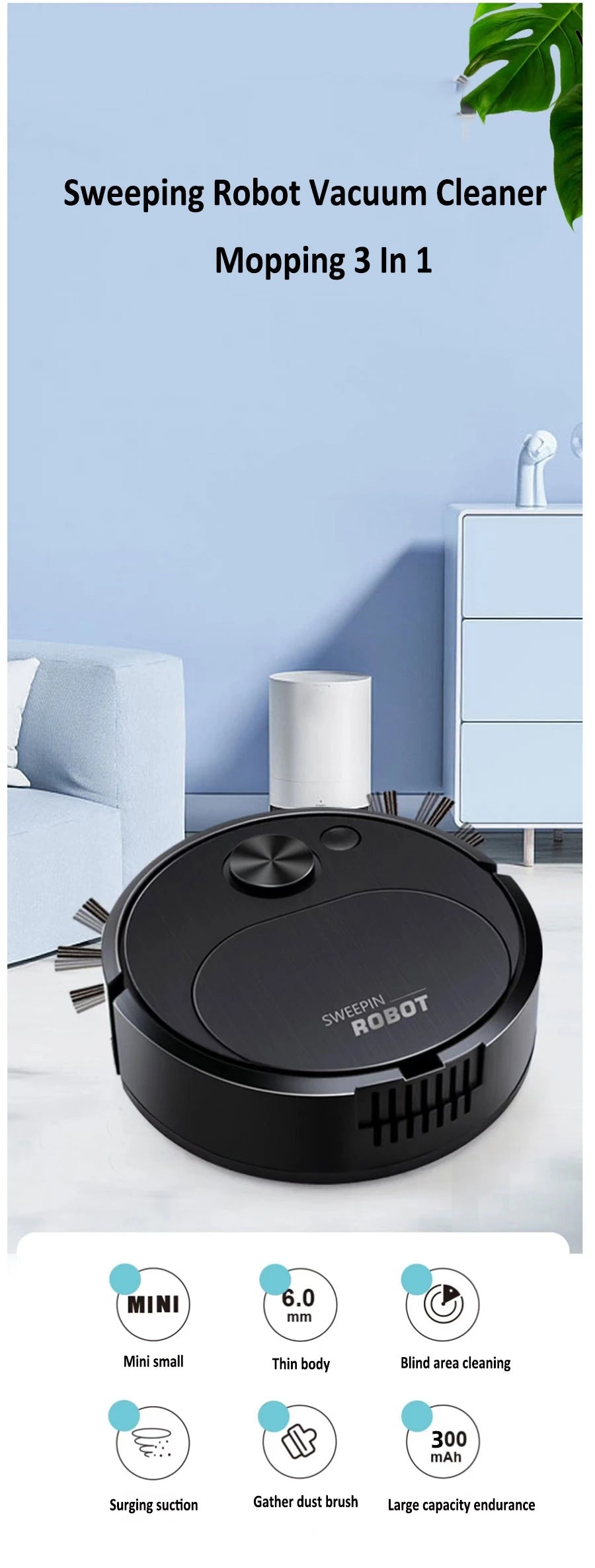 Robot Aspirapolvere Mop 3 In 1 Smart Wireless 1500Pa