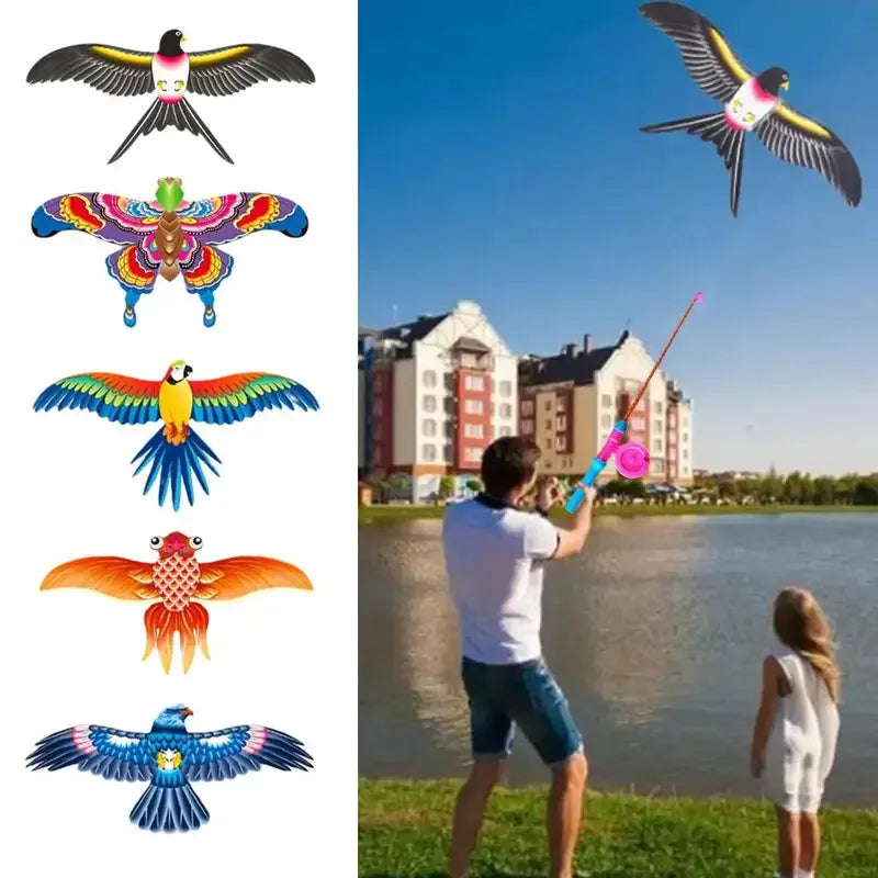 Aquilone con Freno a Mano Canna da pesca Farfalle per bambini Giocattolo all’aperto per divertimento