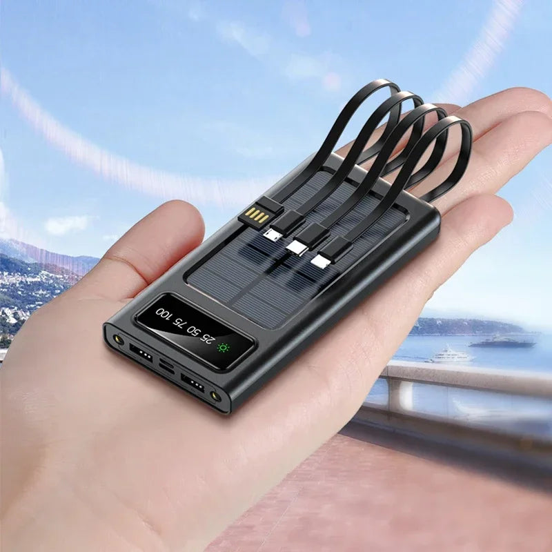 200000mAh Powerbank di con carica di energia solare  Ricarica super veloce e Display digitale 4 cavi Batteria esterna