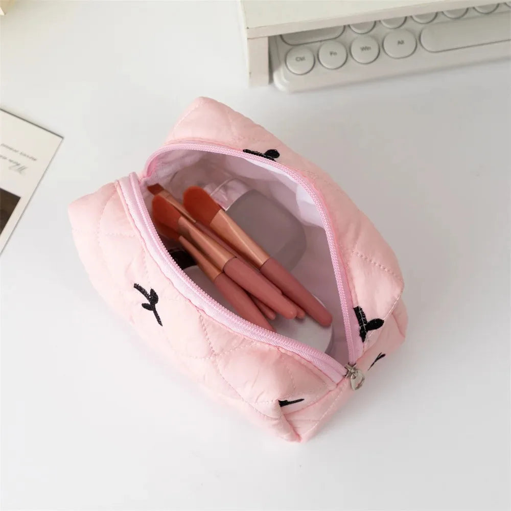 Borsa per il trucco ricamata con fiocco per donna Borsa per articoli da toeletta cosmetici da viaggio di grande capacità