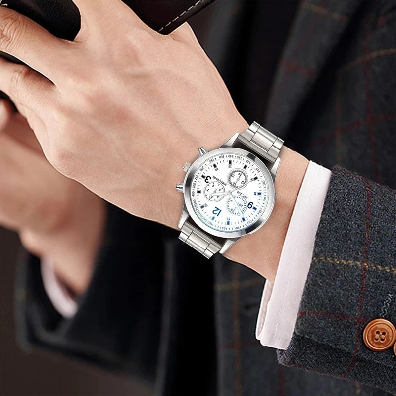 Orologi da uomo  al quarzo con cinturino in acciaio set completo (scatola non inclusa)