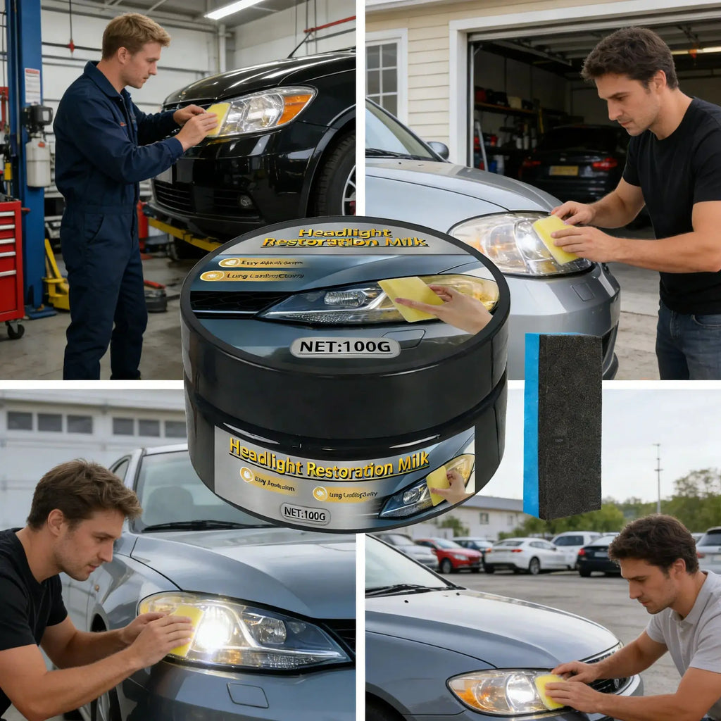 Crema per il restauro dei fari di grado garage, riparazione professionale fai-da-te, alternativa conveniente ai servizi di negozio