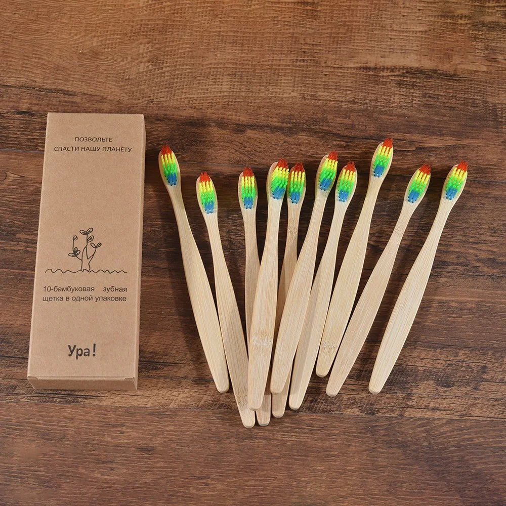 10 pezzi set di spazzolini da denti di bambù naturali setole morbide ecologici cura orale dentale