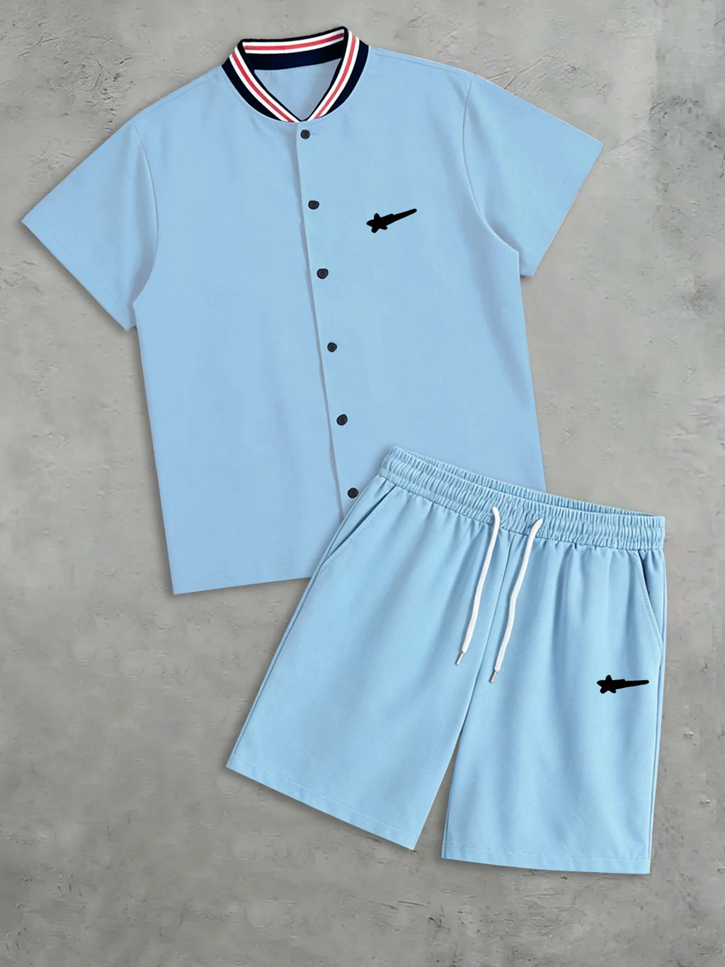 Set di camicie a maniche corte a costine con stampa High Street in stile americano da uomo: set estivo casual e atletico in due pezzi