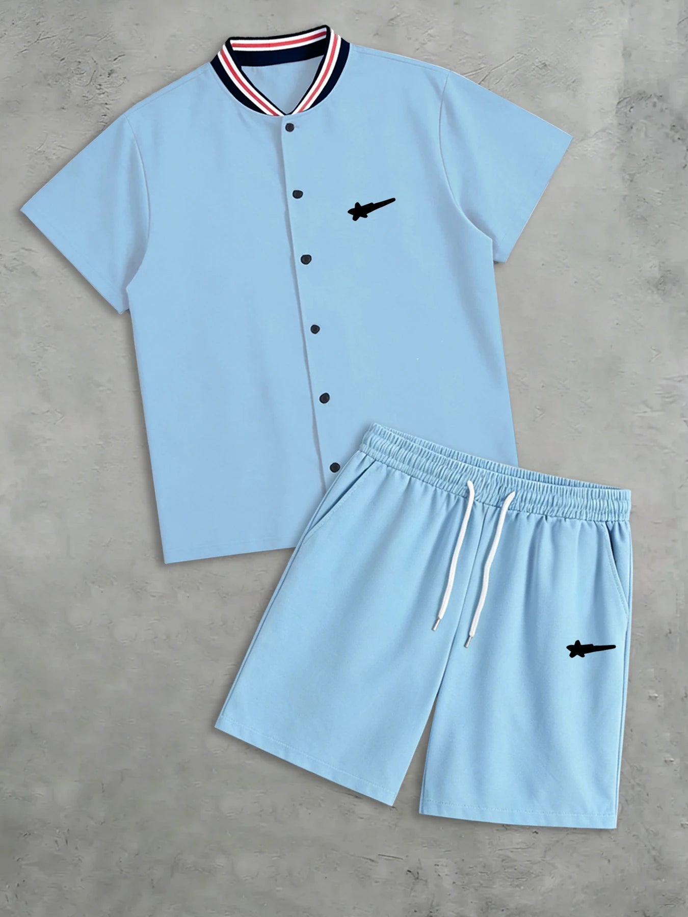 Set di camicie a maniche corte a costine con stampa High Street in stile americano da uomo: set estivo casual e atletico in due pezzi