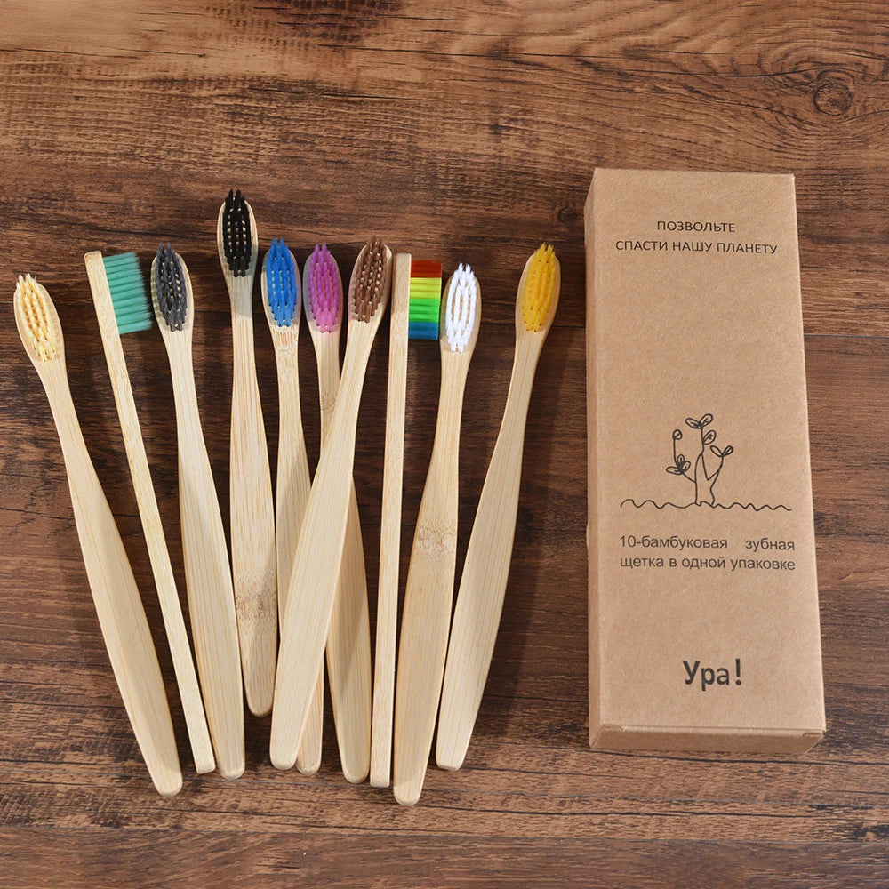 10 pezzi set di spazzolini da denti di bambù naturali setole morbide ecologici cura orale dentale